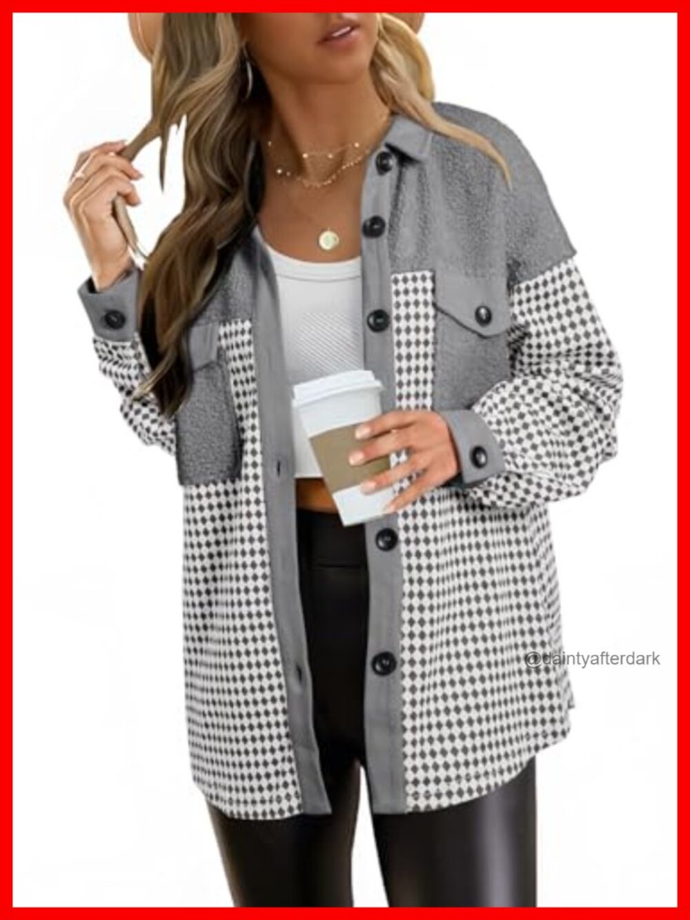 Womens Plaid Button Down Shacket Long Sleeve Quilted Lined Fall Jacket